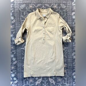 J. Jill Cotton Shirt Khaki live-in-chino Collar Button Roll Tab Utility Dress